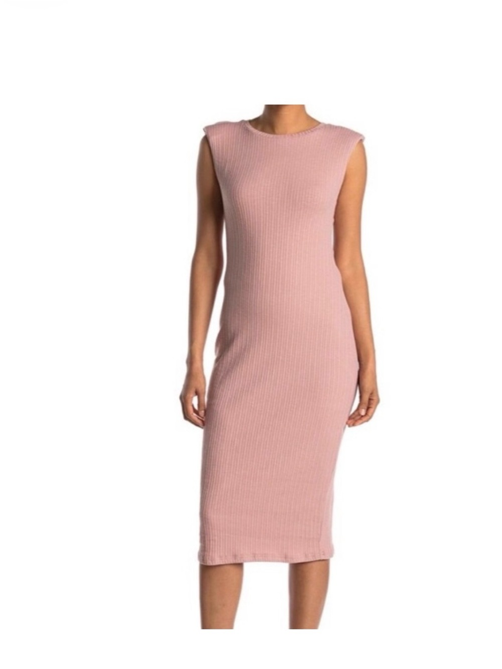 MELLODAY Ribbed Sleeveless Midi Dress in Blush Pink